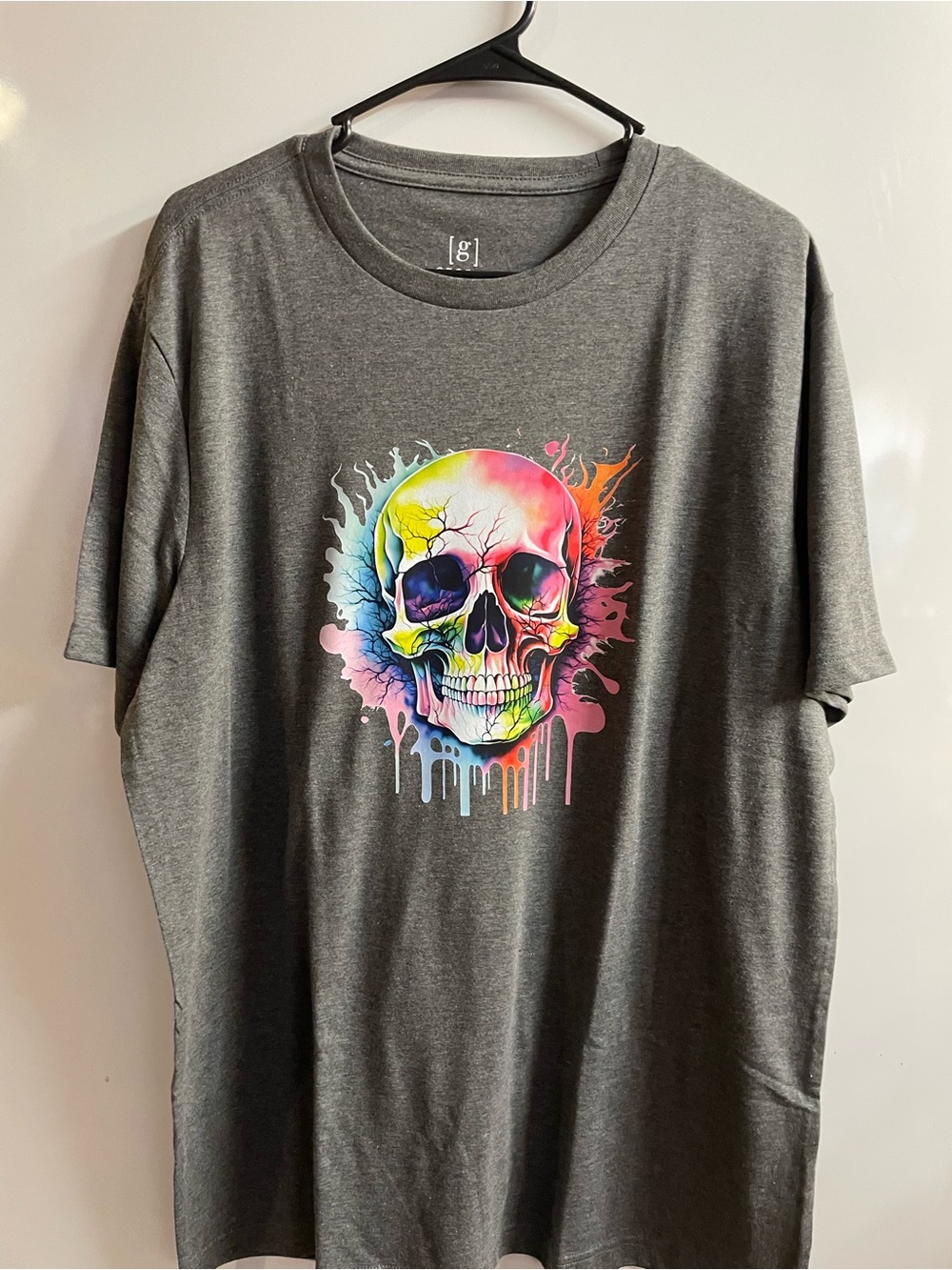 George Gray Short-Sleeve Tee with Neon Rainbow Skull